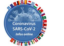 Zeichnung Corona-Virus und Länder-Flaggen