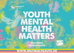 Schriftzug "youth mental health matters" auf buntem Hintergrund