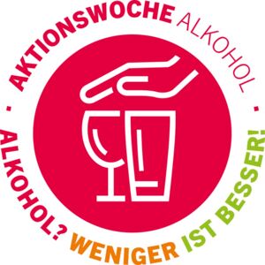 Banner der Aktionswoche Alkohol mit dem Hauptthema "Alkohol? Weniger ist besser!"