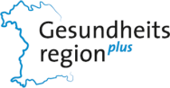 Logo der Gesundheitsregion plus, geografischer Umriss Bayerns mit Schriftzug