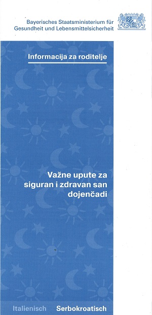 Titelseite des Flyers, blauer Hintergrund, Sonne, Mond und Sterne