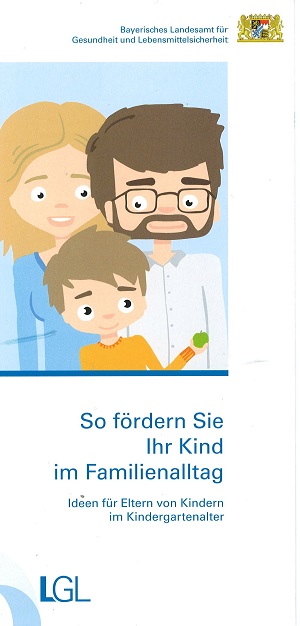 Titelseite des Flyers, skizzierte Familie, Vater, Mutter, Kind